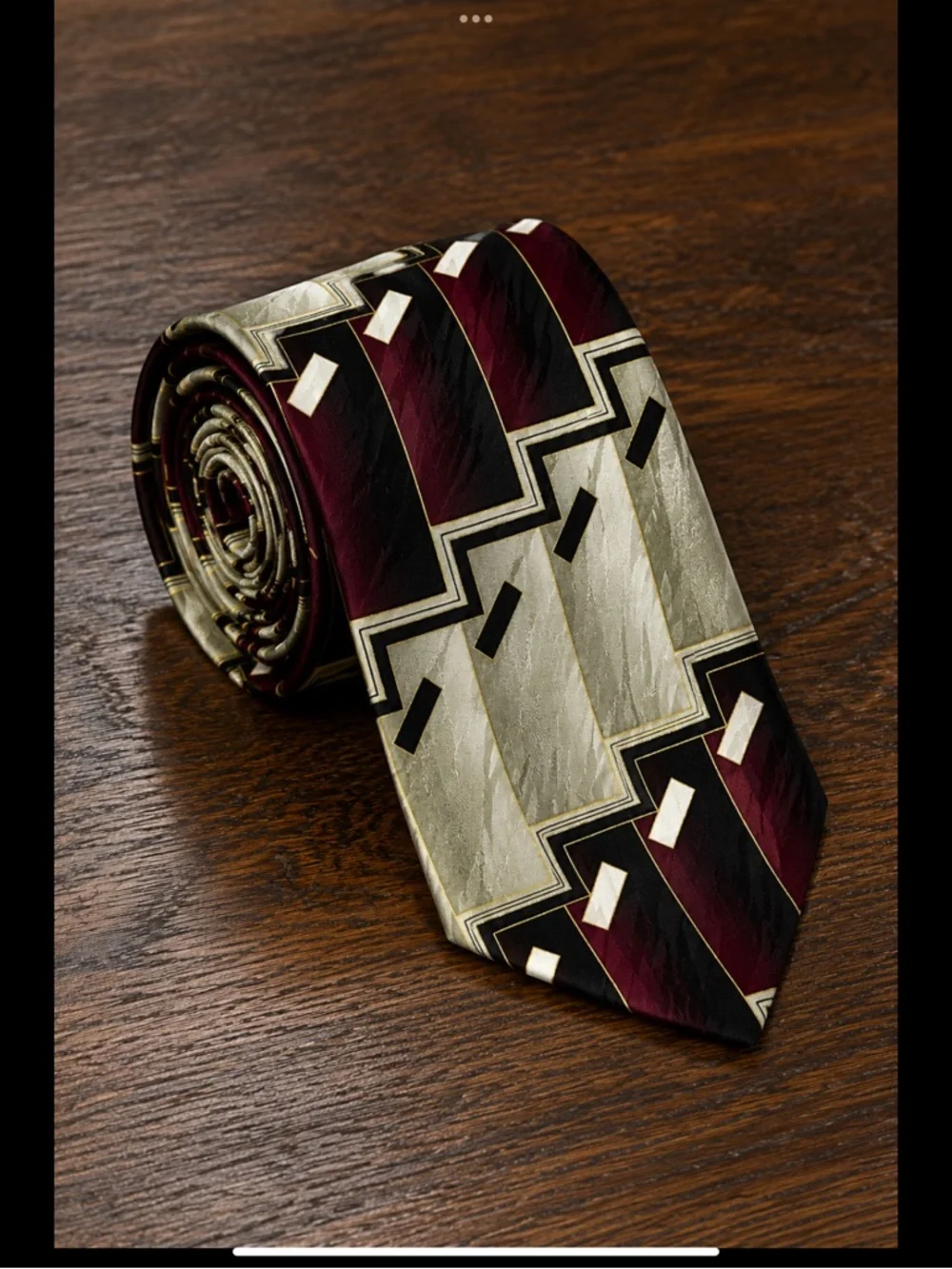 Art Deco Executive Silk Tie • Burgundy Geometric Silk Necktie • Wide 4”Power Tie